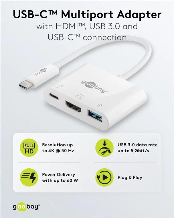 USB-C™ Multiport-Adapter auf HDMI™, PD, weiß