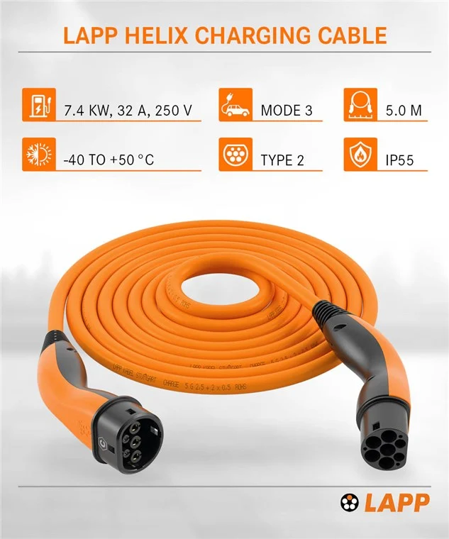 Selbstaufrollendes Ladekabel Typ 2, bis zu 7,4 kW, 5 m, orange