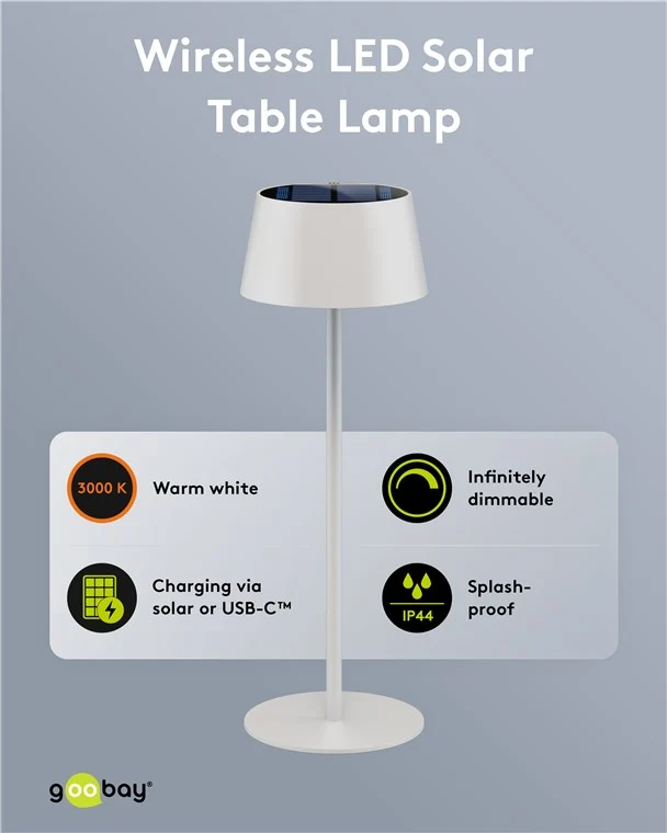 Kabellose LED-Tischleuchte Solar, weiß