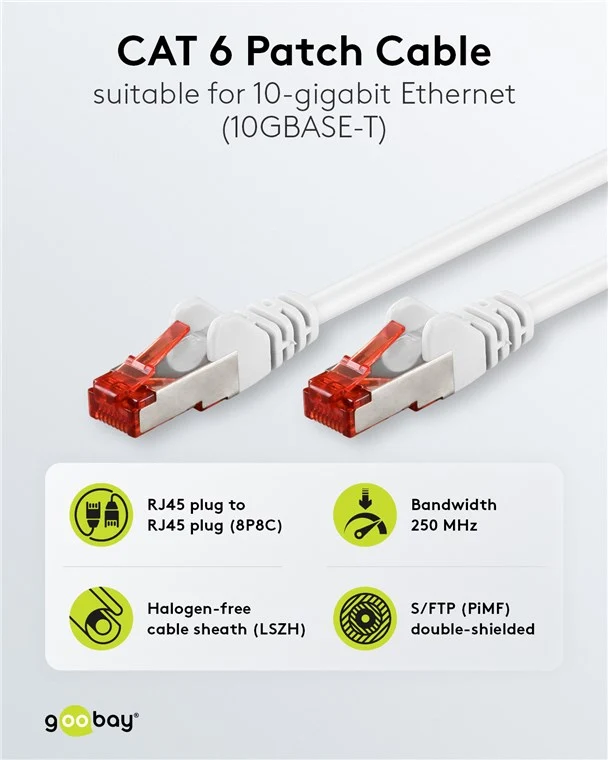 CAT 6 Patchkabel, S/FTP (PiMF), 5 m, weiß, 5er-Set