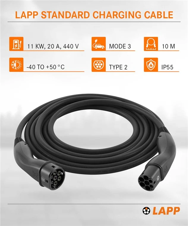 Ladekabel Typ 2, bis zu 11 kW, 10 m, schwarz