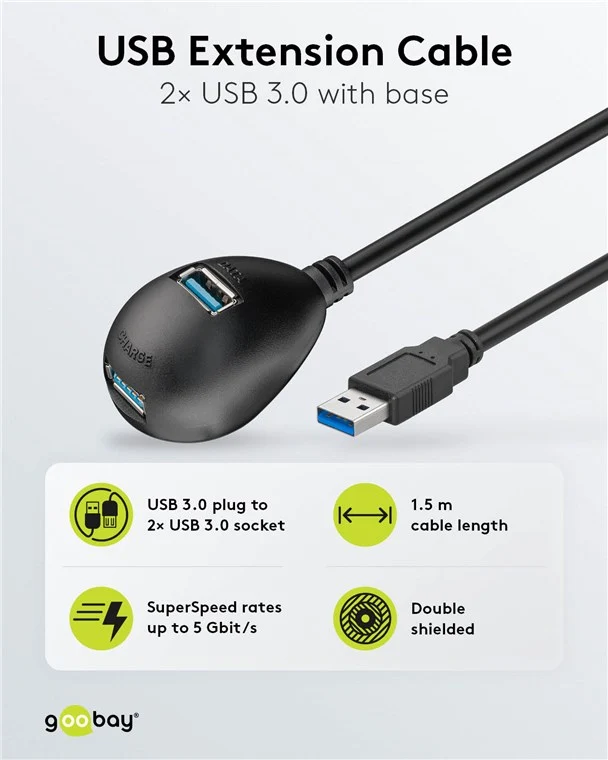 USB 3.0 SuperSpeed-Verlängerungskabel mit Standfuß, schwarz