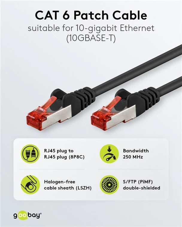 CAT 6 Patchkabel, S/FTP (PiMF), 3 m, schwarz, 10er-Set