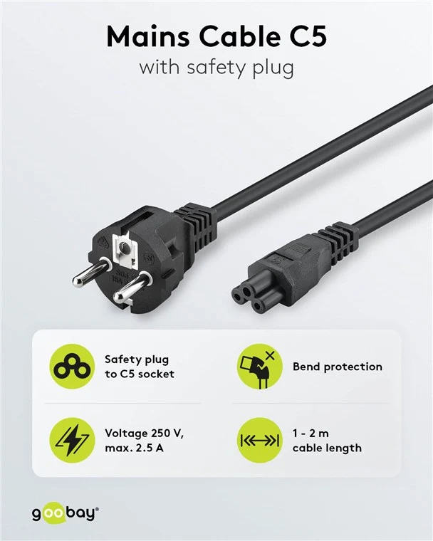 Netzkabel mit Schutzkontakt, 2 m, schwarz, (3*0,75 mm²)