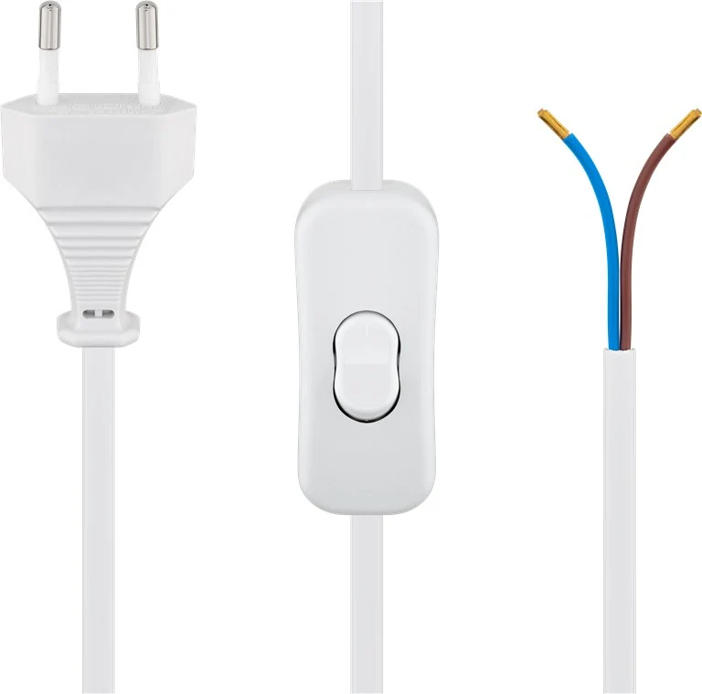 Kabel mit Eurostecker zum Konfektionieren - mit Schalter, 1,5 m, Weiß