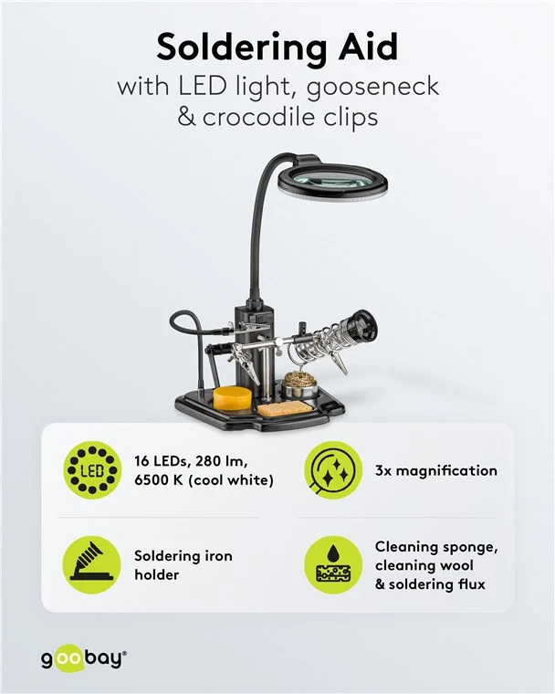 Löthilfe mit LED-Leuchte & Schwanenhals-Krokodilklemme