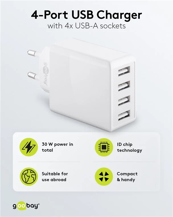 USB-A Multiport-Ladegerät (30 W) weiß