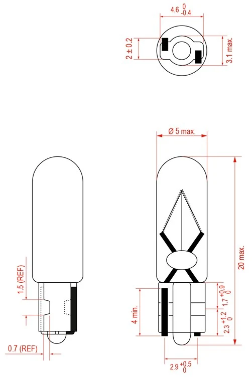 T5 Glassockel-Glühlampe, 1,2 W