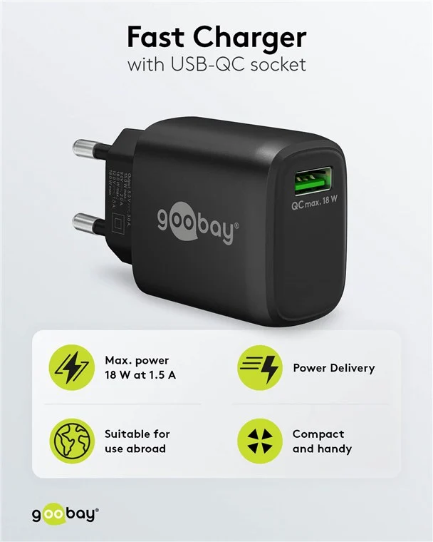 USB-A QC Schnellladegerät (18 W) schwarz
