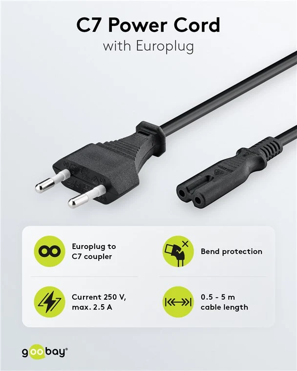 Anschlusskabel mit Eurostecker, 5 m, schwarz, (2*0,75 mm²)