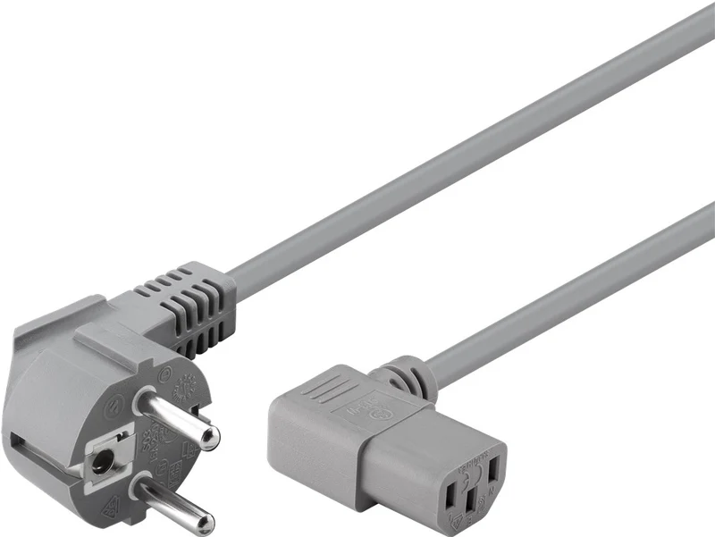 Beidseitig abgewinkeltes Kaltgeräte-Anschlusskabel, 2 m, Grau, (3*0,75 mm²)