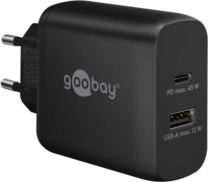 USB-C™ PD GaN Dual-Schnellladegerät (45 W) schwarz