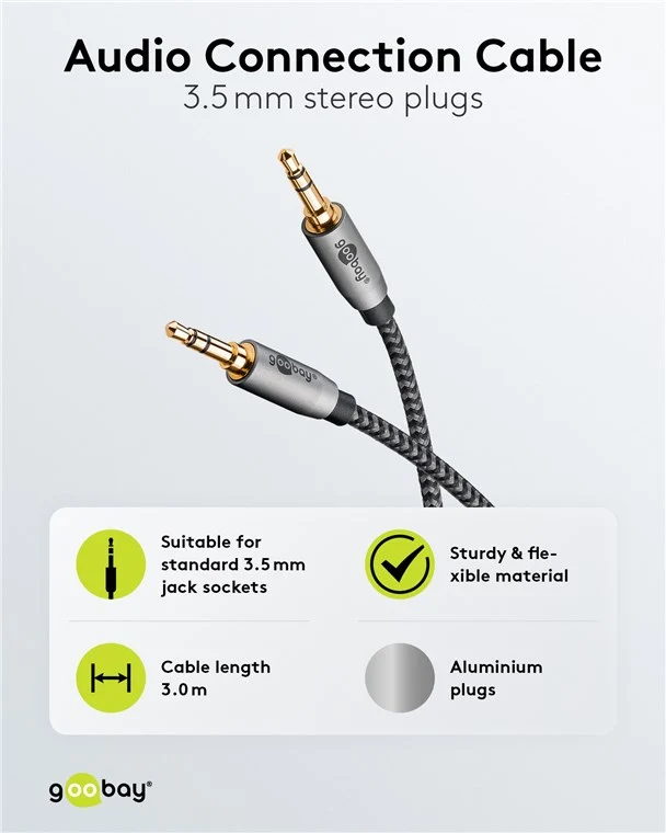 Audio Verbindungskabel AUX, 3,5 mm stereo, 3 m