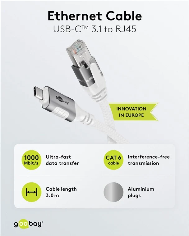 Ethernet-Kabel USB-C™ 3.1 auf RJ45, 3 m