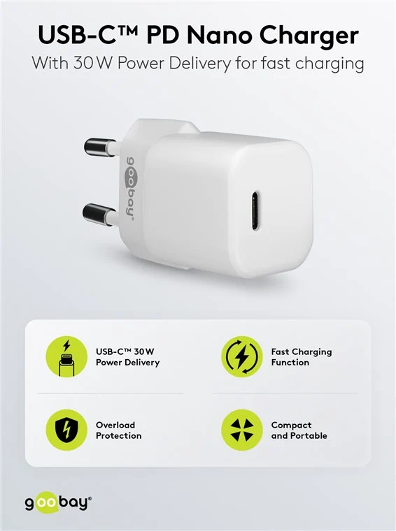 USB-C™ PD GaN Schnellladegerät Nano (30 W) weiß