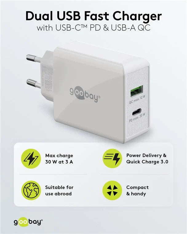 USB-C™ PD Dual-Schnellladegerät (30 W) weiß