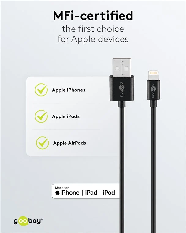 Lightning USB Lade- und Synchronisationskabel, 0,5 m, schwarz