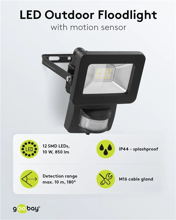 LED-Außenstrahler, 10 W, mit Bewegungsmelder