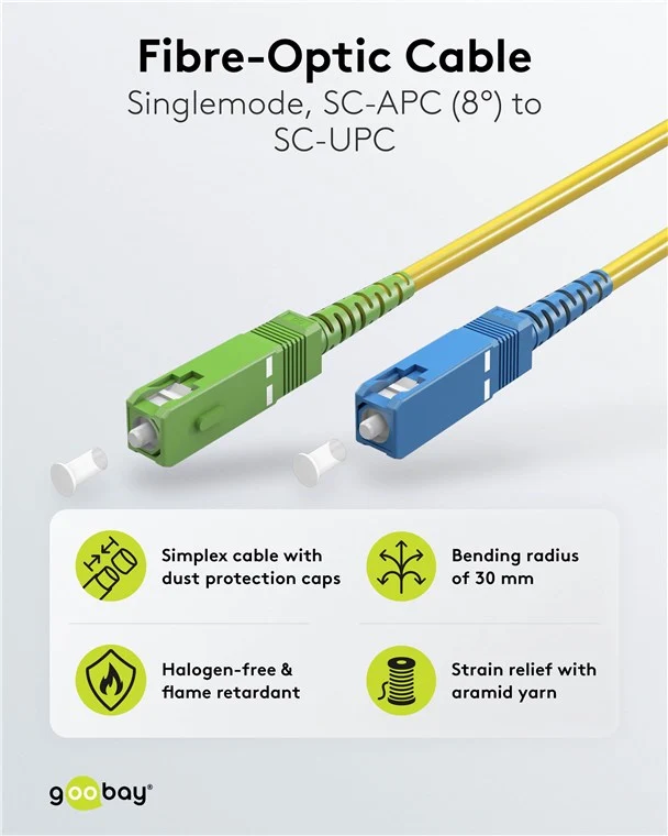 Glasfaserkabel (FTTH), Singlemode (OS2) Yellow, (Simplex), 20 m