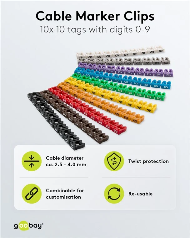 Kabelmarker-Clips "Ziffern 0-9", für Kabeldurchmesser von 3,8 - 5,9 mm