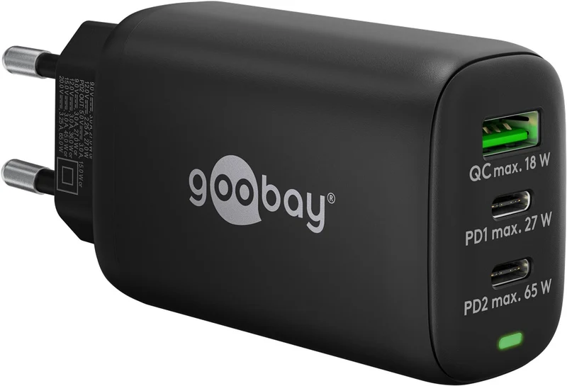 USB-C™ PD GaN Multiport-Schnellladegerät (65 W) schwarz
