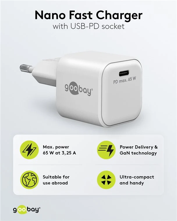 USB-C™ PD GaN Schnellladegerät Nano (65 W) weiß