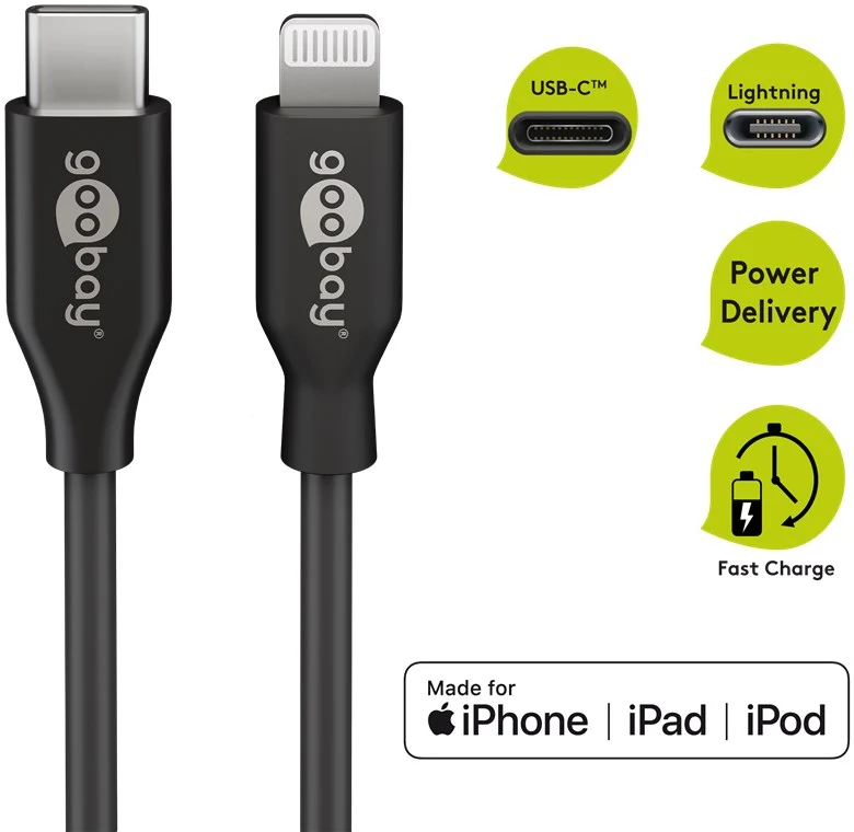 Lightning USB-C™ Lade- und Synchronisationskabel, 1 m, schwarz