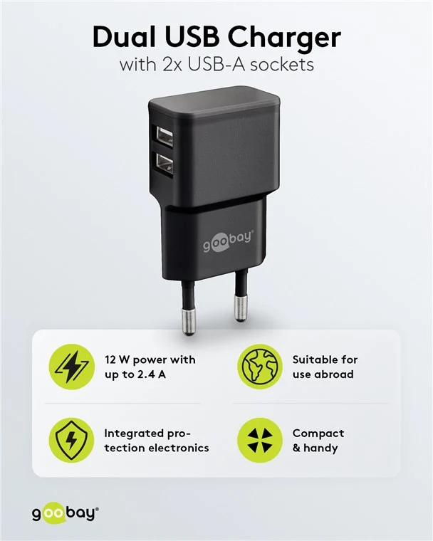 USB-A Dual-Ladegerät (12 W) schwarz