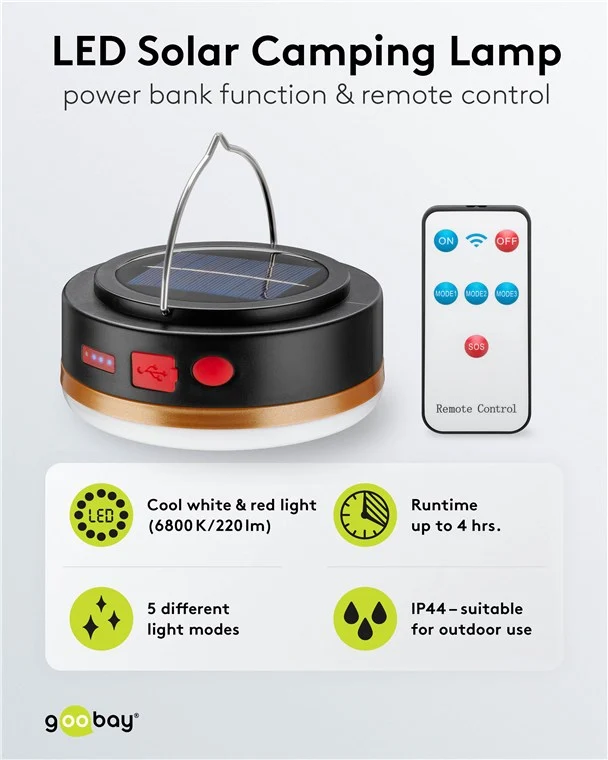 LED-Solar-Campinglampe mit IR-Fernbedienung