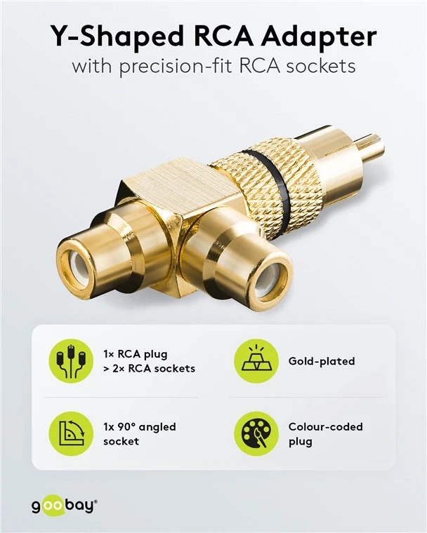 Cinch-Y-Adapter, Stecker zu 2x Buchse, Goldausführung, schwarz