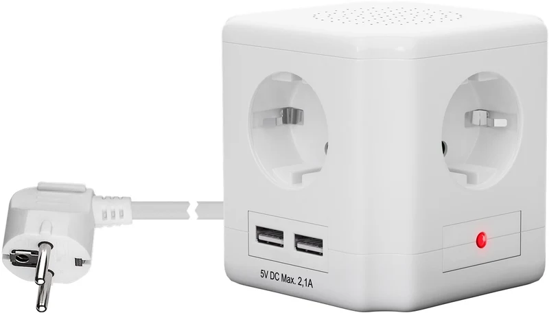 Steckdosenwürfel 4-fach mit Schalter und USB