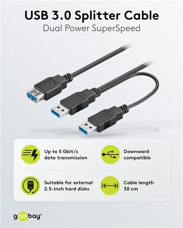 USB 3.0 Dual-Power SuperSpeed-Kabel, schwarz