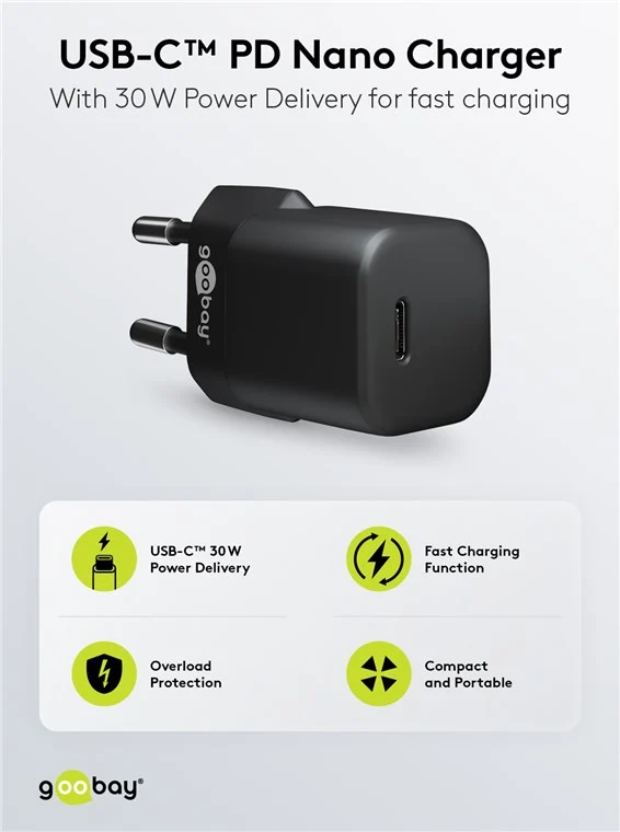USB-C™ PD GaN Schnellladegerät Nano (30 W) schwarz
