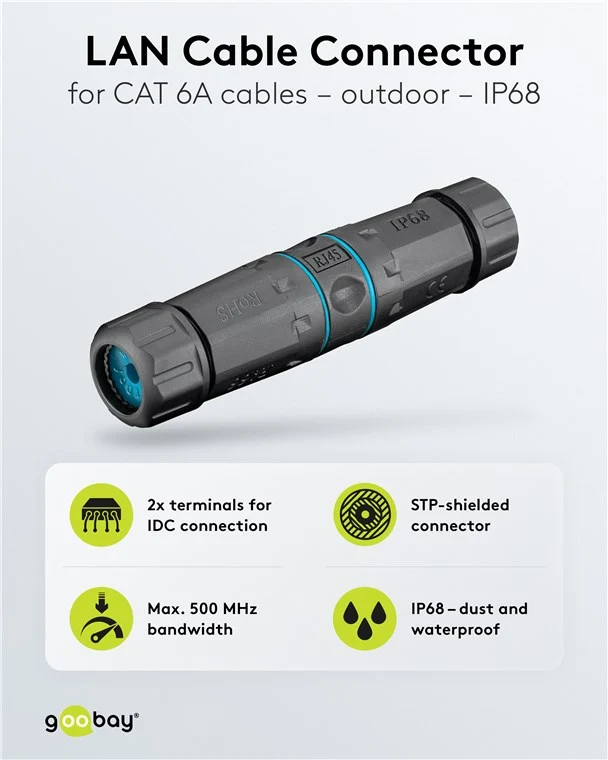 Outdoor (IP68) Netzwerkkabel-Verbinder, CAT 6A STP geschirmt