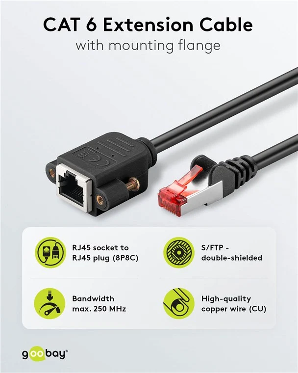 CAT 6 Verlängerungskabel, S/FTP (PiMF), schwarz