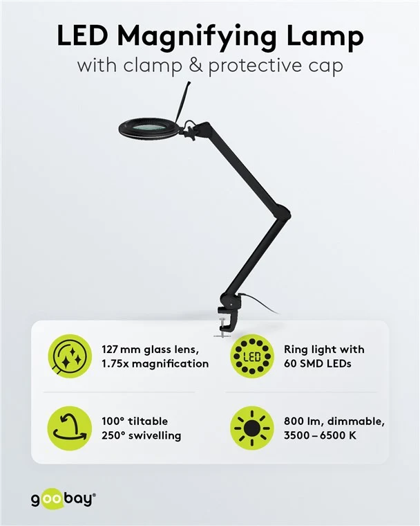 LED-Klemm-Lupenleuchte, 10 W, schwarz