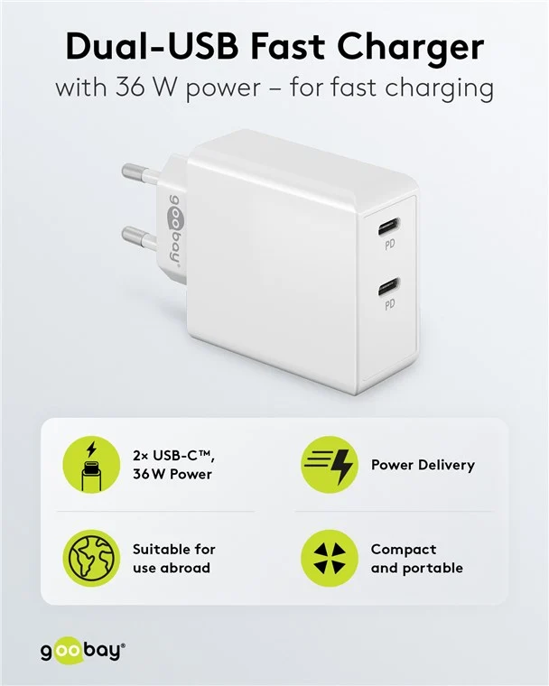 USB-C™ PD Dual-Schnellladegerät (36 W) weiß