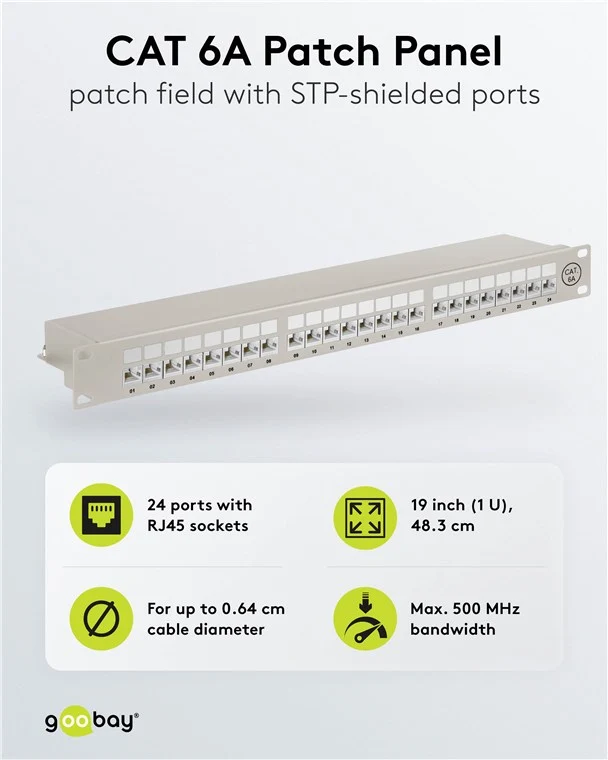 CAT 6A 19 Zoll (48,3 cm) Patch Panel, 24 Port, (1 HE)