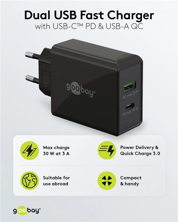 USB-C™ PD Dual-Schnellladegerät (30 W) schwarz