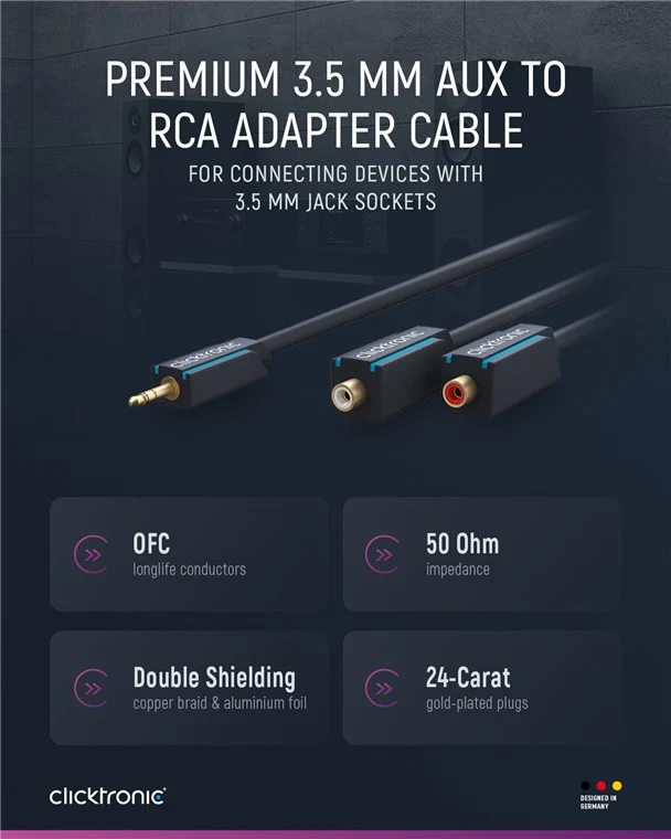 3,5-mm-AUX-auf-Cinch-Adapterkabel, stereo