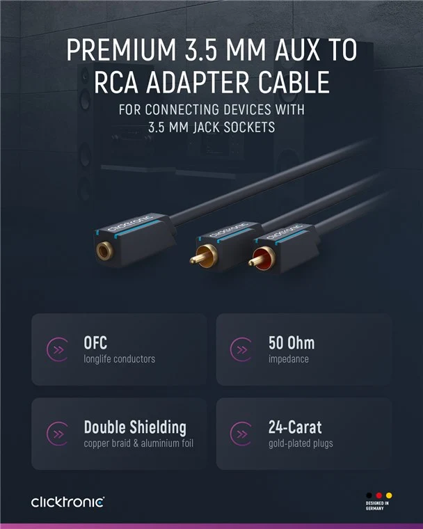 3,5-mm-AUX-auf-Cinch-Adapterkabel, stereo