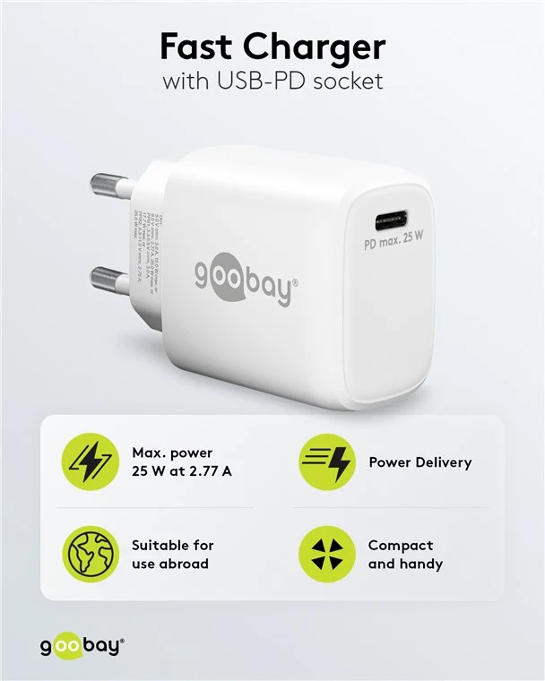 USB-C™ PD GaN Schnellladegerät (25 W) weiß
