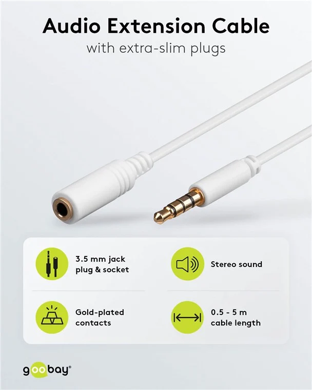 Kopfhörer- und Audio Verlängerungskabel AUX, 4-pol. 3,5 mm slim, CU