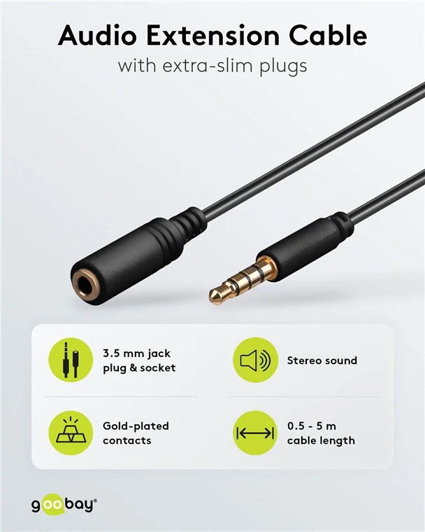 Kopfhörer- und Audio Verlängerungskabel AUX, 4-pol. 3,5 mm slim, CU