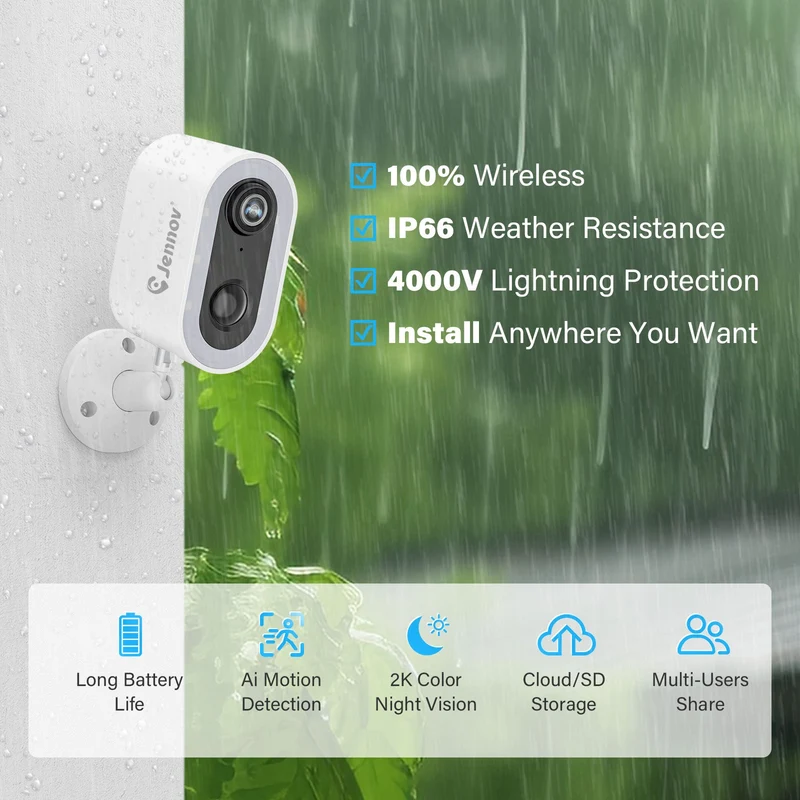 Jennov A32 2K Outdoor Security WiFi Battery Solar Powered Camera
