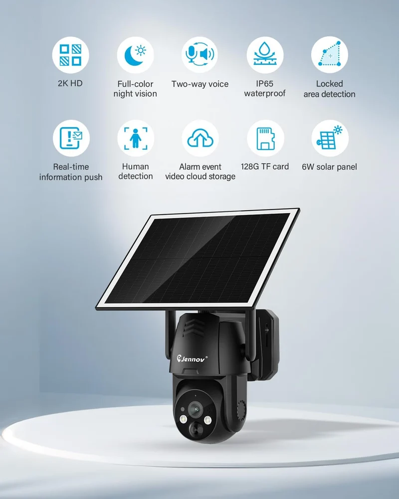 Jennov P47 4G LTE Cellular Solar Security Camera, No WiFi, 2K, Built-in SIM Card