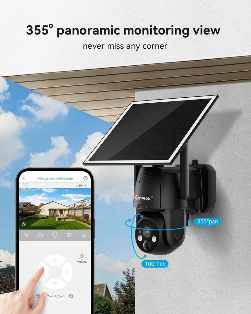 Jennov P47 4G LTE Cellular Solar Security Camera, No WiFi, 2K, Built-in SIM Card