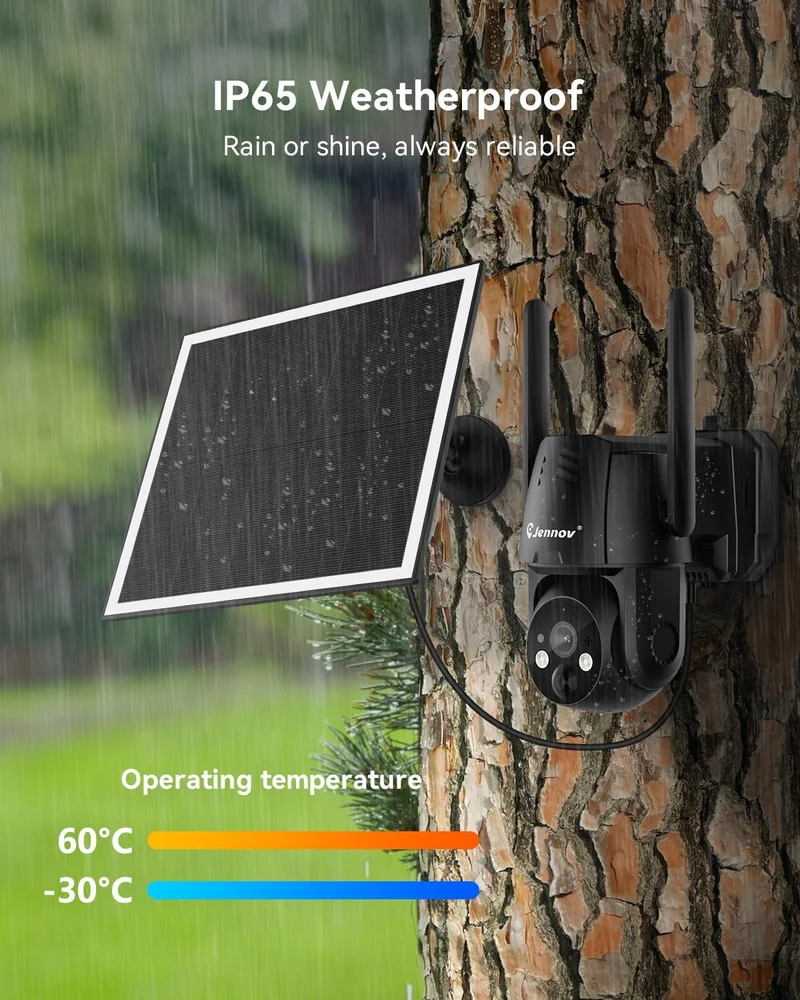 Jennov P47 4G LTE Cellular Solar Security Camera, No WiFi, 2K, Built-in SIM Card
