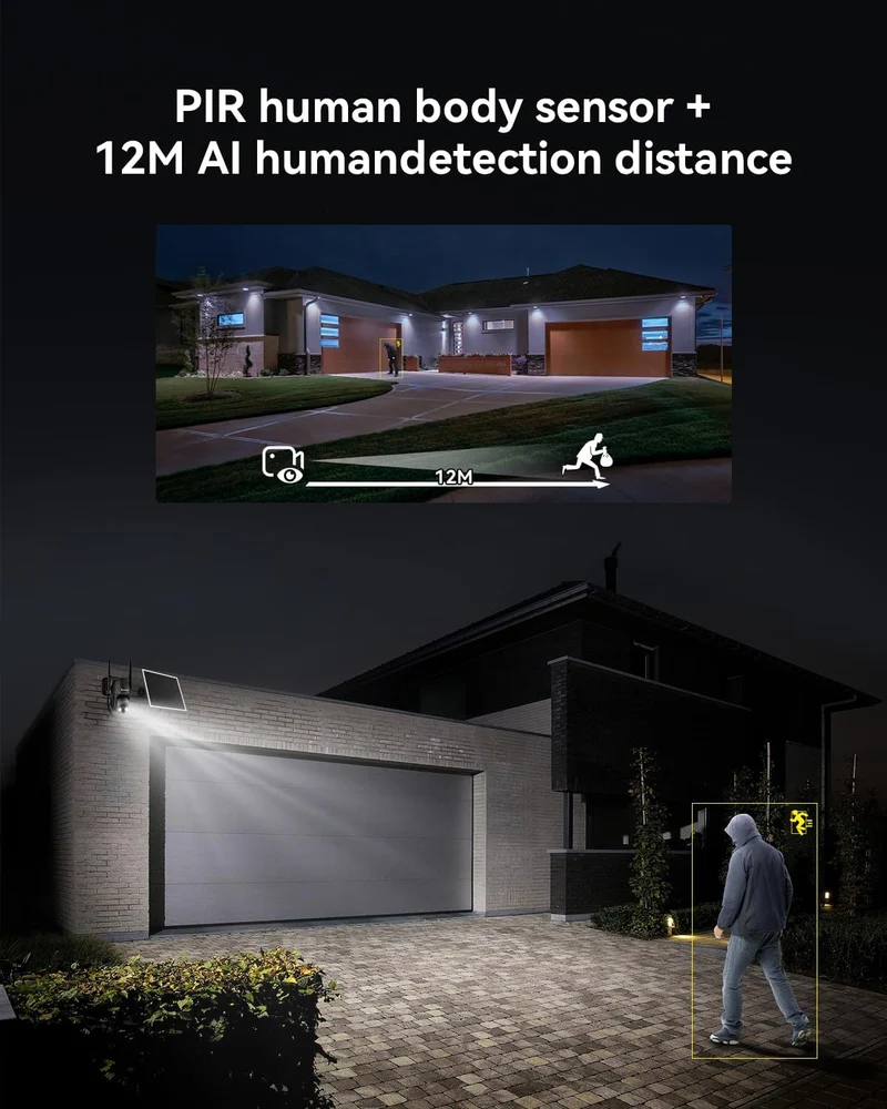 Jennov P47 4G LTE Cellular Solar Security Camera, No WiFi, 2K, Built-in SIM Card