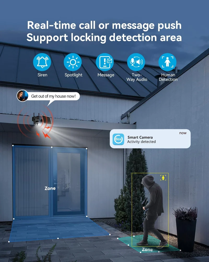 Jennov P47 4G LTE Cellular Solar Security Camera, No WiFi, 2K, Built-in SIM Card